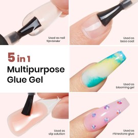 beetles Gel Polish 5 In 1 Nail Glue Kit for Acrylic Nails,2 Pcs 15ml Super Strong Brush in Nail Gel Glue for False Nails Tips and Gel Nail Polish Led Lamp Required Nail Art Gift