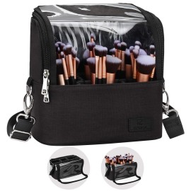 Makeup Brush Case Stand-up Makeup Cup Makeup Brush Holder Travel Professional Cosmetic Bag Artist Storage Bag Large Makeup Brush Bag with Adjustable Divider (Large, Black)