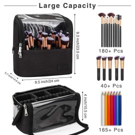 Makeup Brush Case Stand-up Makeup Cup Makeup Brush Holder Travel Professional Cosmetic Bag Artist Storage Bag Large Makeup Brush Bag with Adjustable Divider (Large, Black)