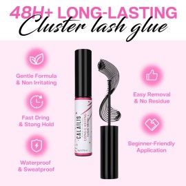 CALAILIS Lash Glue, Cluster Lash Glue for DIY Lash Extensions Super Strong Hold 48 Hours Long Lasting Lash Extension Glue for Lash Cluster Waterproof Non-Irritating Fast Drying Lash Glue
