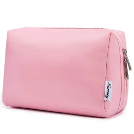 Narwey Cute Makeup Bag Travel Cosmetic Bag Organizer Toiletry Bag Make Up Bags with Compartments for Women Girls (Large, Pink)