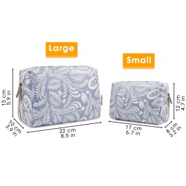 Narwey Cute Makeup Bag Travel Cosmetic Bag Organizer Toiletry Bag Make Up Bags with Compartments for Women Girls (Large, Blue Leaf) Narwey Cute Makeup Bag Travel Cosmetic Bag Organizer Toiletry Bag Make Up Bags with Compartments for Women Girls (Large, Blue Leaf)