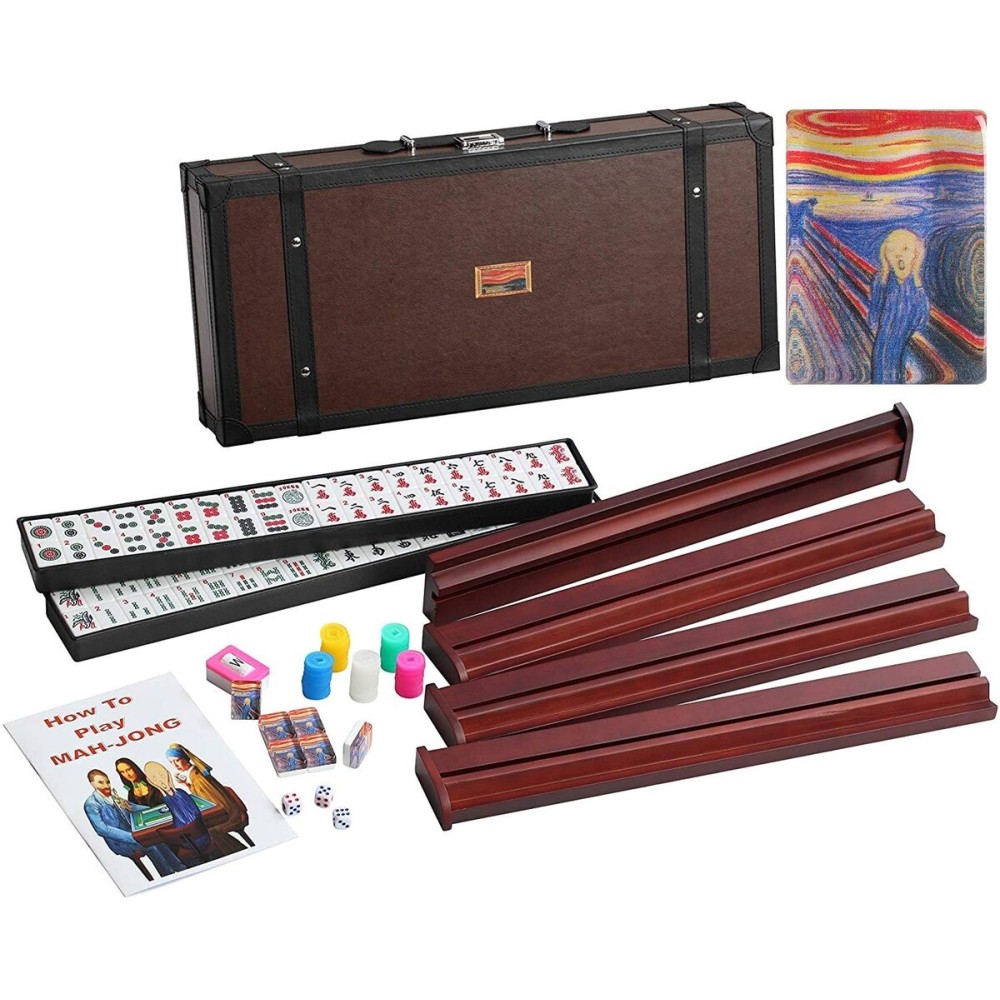 166 American Western Mahjong Set Suitcase Limited Edition Embedded Masterpiece Background in Leather Suitcase The Scream