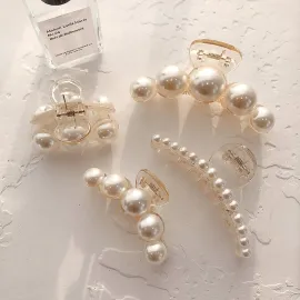 Pearl Hair Clips for Women, 4PCS Large Small Hair Claw Clip Strong Hold,Big Banana Jaw Clip Barrettes Nonslip,Hair Accessories Set Birthday Wedding Mother\'s Day Gift for Girl Thick Thin Curly Hair Pearl Hair Clips for Women, 4PCS Large Small Hair Claw Clip Strong Hold,Big Banana Jaw Clip Barrettes Nonslip,Hair Accessories Set Birthday Wedding Mother\'s Day Gift for Girl Thick Thin Curly Hair
