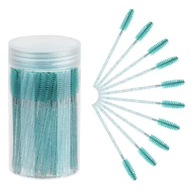CHEFBEE 100PCS Disposable Eyelash Brush, Mascara Wands Makeup Brushes Applicators Kits for Eyelash Extensions and Eyebrow with Container (Blue)