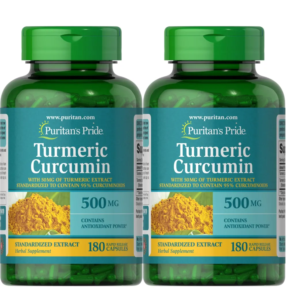 Puritan\'s Pride Turmeric Curcumin 500mg, Standarized to 95% Cucuminoids, Herbal Dietary Supplement for Antioxidant Health, 180 Radpid Release Capsules, Pack of 2 Puritan\'s Pride Turmeric Curcumin 500mg, Standarized to 95% Cucuminoids, Herbal Dietary Supplement for Antioxidant Health, 180 Radpid Release Capsules, Pack of 2