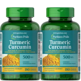 Puritan\'s Pride Turmeric Curcumin 500mg, Standarized to 95% Cucuminoids, Herbal Dietary Supplement for Antioxidant Health, 180 Radpid Release Capsules, Pack of 2