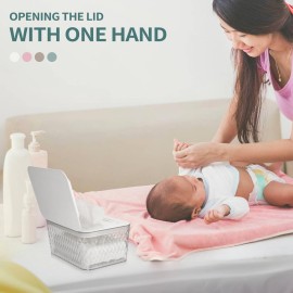 Whiidoom Wipes Dispenser, One-Handed Operation Wipe Holder for Baby & Adult, Seal-Designed Wipes Container for Bathroom Keep Diaper Wipes Fresh (White)