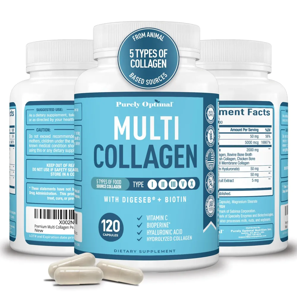 Premium Multi Collagen Peptides (Types I, II, II, V, X) - Collagen Pills for Skin Care, Hair Growth, Nails & Joints - Vitamin C, Hyaluronic Acid, Biotin, Gluten Free - 120 Collagen Capsules Premium Multi Collagen Peptides (Types I, II, II, V, X) - Collagen Pills for Skin Care, Hair Growth, Nails & Joints - Vitamin C, Hyaluronic Acid, Biotin, Gluten Free - 120 Collagen Capsules