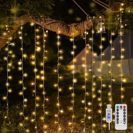 suddus Curtain Lights for Bedroom, 200 Led Hanging String Lights Outdoor, Fairy Curtain Light Indoor for Christmas, Dorm, Wall, Backdrop, Window, Wedding, Party, Brithday Decor, Warm White