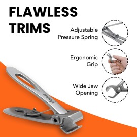 KOHM Nail Clippers for Thick Nails - Heavy Duty, Wide Mouth Professional Fingernail and Toenail Clippers for Men, Women & Seniors, Silver
