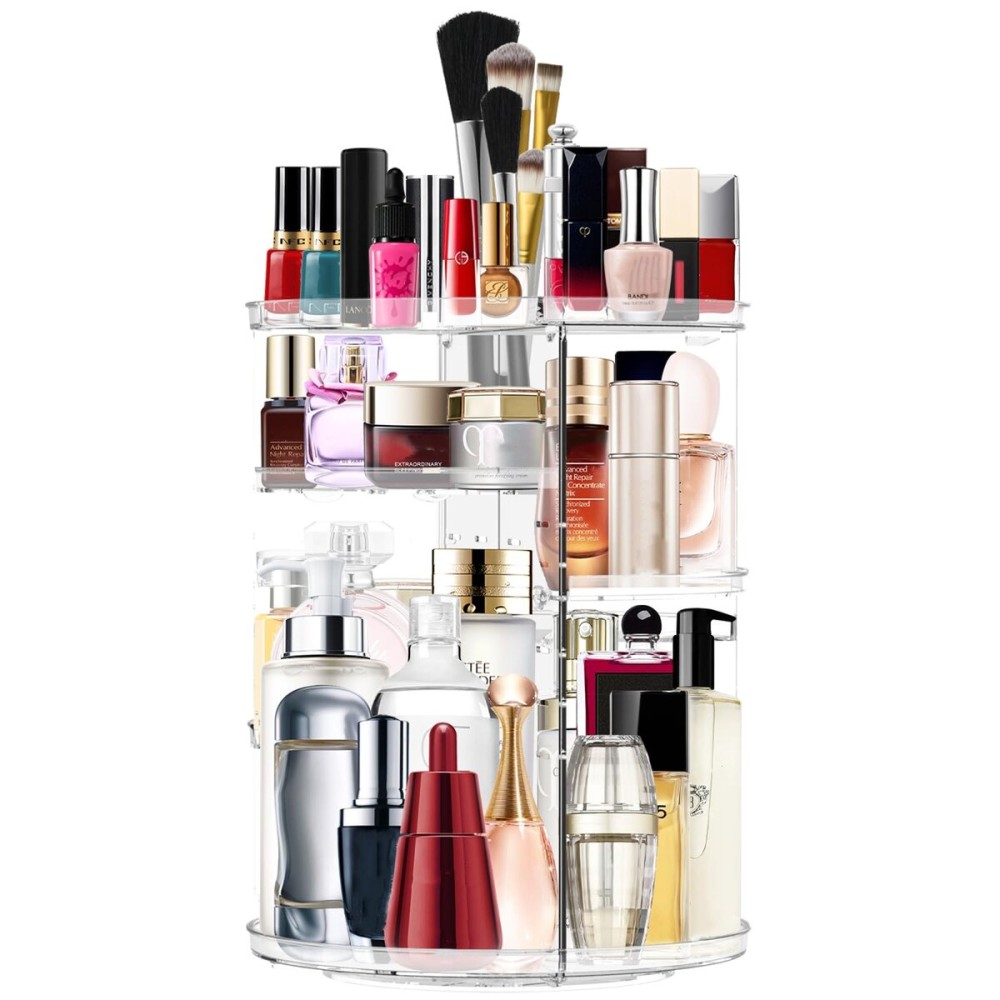 Makeup Organizer 360 Rotating Cosmetic Organizer DIY Adjustable Makeup Carousel Spinning Holder Rack, Large Capacity Cosmetic Storage Box Makeup Brushes Organizer for Vanity Countertop (Clear) Makeup Organizer 360 Rotating Cosmetic Organizer DIY Adjustable Makeup Carousel Spinning Holder Rack, Large Capacity Cosmetic Storage Box Makeup Brushes Organizer for Vanity Countertop (Clear)
