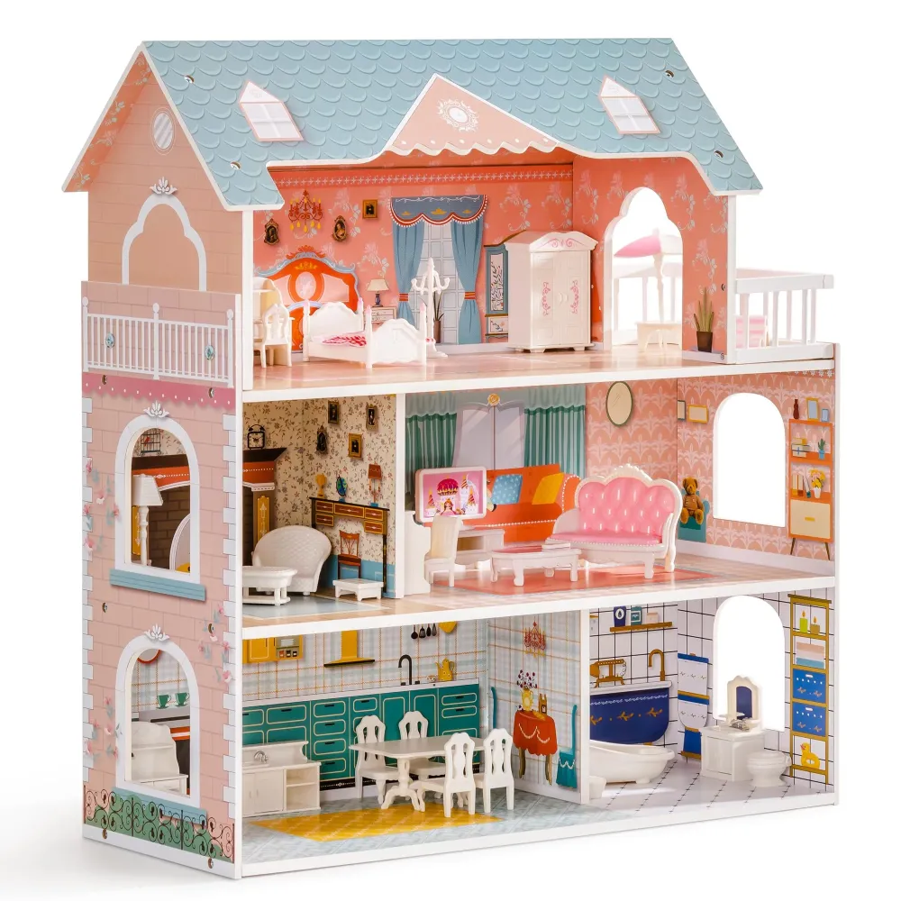 ROBUD Wooden Dollhouse for Kids Girls, Toy Gift for 3 4 5 6 Years Old, with Furniture ROBUD Wooden Dollhouse for Kids Girls, Toy Gift for 3 4 5 6 Years Old, with Furniture