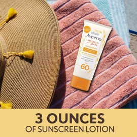 Aveeno Protect + Hydrate Moisturizing Body Sunscreen Lotion with Broad Spectrum SPF 60 & Prebiotic Oat, Weightless & Refreshing Feel, Paraben-Free, Oil-Free, Oxybenzone-Free, 3.0 fl. oz Aveeno Protect + Hydrate Moisturizing Body Sunscreen Lotion with Broad Spectrum SPF 60 & Prebiotic Oat, Weightless & Refreshing Feel, Paraben-Free, Oil-Free, Oxybenzone-Free, 3.0 fl. oz