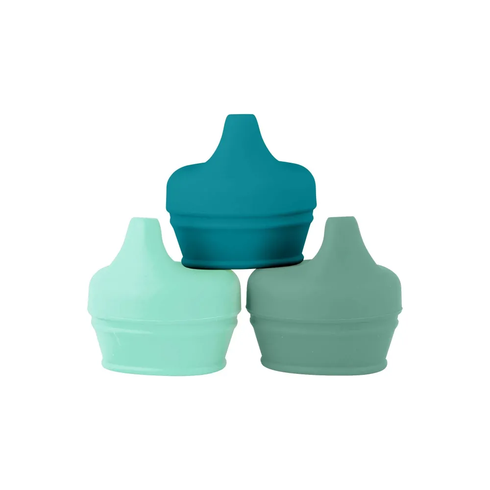 Boon Snug Silicone Sippy Cup Lids - Convert Any Kids Cups or Toddler Cups into Soft Spout Sippy Cups - Toddler Feeding Supplies and Travel Essentials - Green - 3 Count