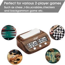 LEAP Chess Clock Digital Chess Timer Professional for Board Games Timer with Alarm Function (Official Store) Wood Appearance