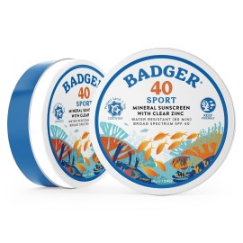 Badger Reef Safe Sunscreen Tin, Unscented SPF 40 Sport Mineral Sunscreen, 98% Organic, 80min Water Resistant Travel Size Hawaii Approved, 2.4 oz Tin Badger Reef Safe Sunscreen Tin, Unscented SPF 40 Sport Mineral Sunscreen, 98% Organic, 80min Water Resistant Travel Size Hawaii Approved, 2.4 oz Tin