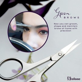 Stelone Multi Purpose Cuticle Scissors Stainless Steel Curved Blade Little Manicure and Eyebrow Scissors for Women, Cosmetic & Brow Scissors for Facial Hair & Eyelash Trimming
