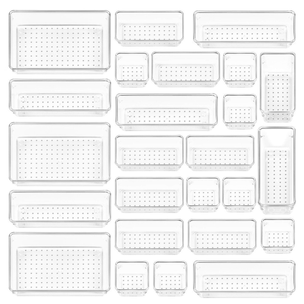 Vtopmart 25 PCS Clear Plastic Drawer Organizers Set, 4-Size Versatile Bathroom and Vanity Drawer Organizer Trays, Storage Bins for Makeup, Bedroom, Kitchen Gadgets Utensils and Office Vtopmart 25 PCS Clear Plastic Drawer Organizers Set, 4-Size Versatile Bathroom and Vanity Drawer Organizer Trays, Storage Bins for Makeup, Bedroom, Kitchen Gadgets Utensils and Office