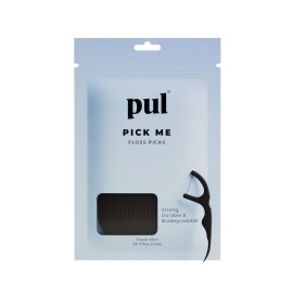 PUL Dental Floss Picks - Mint Teeth Flossers for Deep Cleaning, Removing Food Particles & Plaque - Shred-Resistant Nylon Floss, Plant-Based Handle, Fluoride Free - for Adults & Kids (50 Count)