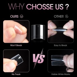 Buqikma 500PCS Short Nail Tips for Acrylic Nails - Clear False Short Artificial Tips for Manicure with BoxPink Box with Tips