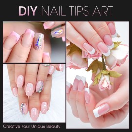 Buqikma 500PCS Short Nail Tips for Acrylic Nails - Clear False Short Artificial Tips for Manicure with BoxPink Box with Tips