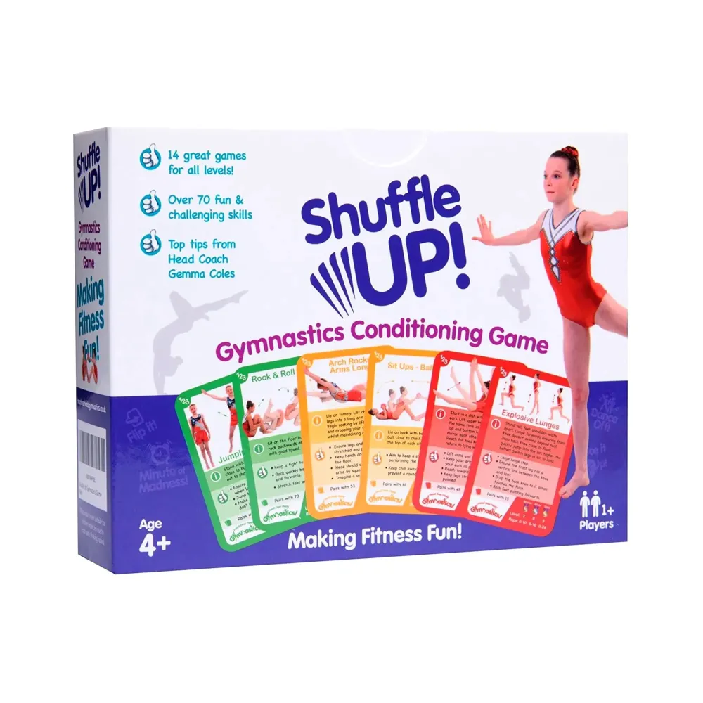 Shuffle Up Gymnastics Card Games - 70+ Fun & Active Skills Cards for Kids, Fitness Cards Develop Fundamentals, Stamina & Strength, Easy to Play for Kids | Multiple Skills Level Cards Include 2 Dices Shuffle Up Gymnastics Card Games - 70+ Fun & Active Skills Cards for Kids, Fitness Cards Develop Fundamentals, Stamina & Strength, Easy to Play for Kids | Multiple Skills Level Cards Include 2 Dices