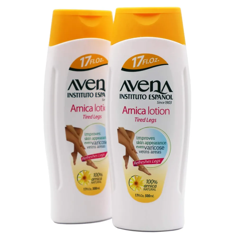 Avena Instituto Espaol Arnica Lotion Tired Legs, Improves Skin Appearance, Even Varicose Veins Areas, Refreshes Legs, 2-Pack of 17 FL Oz each, 2 Bottles Avena Instituto Espaol Arnica Lotion Tired Legs, Improves Skin Appearance, Even Varicose Veins Areas, Refreshes Legs, 2-Pack of 17 FL Oz each, 2 Bottles