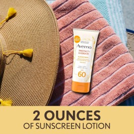 Aveeno Protect + Hydrate Sunscreen Moisturizing Face Lotion with Broad Spectrum SPF 60 and Prebiotic Oat, Paraben, Phthalate, Oxybenzone and Oil Free Sunscreen for Sensitive Skin, 2.0 FL OZ Aveeno Protect + Hydrate Sunscreen Moisturizing Face Lotion with Broad Spectrum SPF 60 and Prebiotic Oat, Paraben, Phthalate, Oxybenzone and Oil Free Sunscreen for Sensitive Skin, 2.0 FL OZ