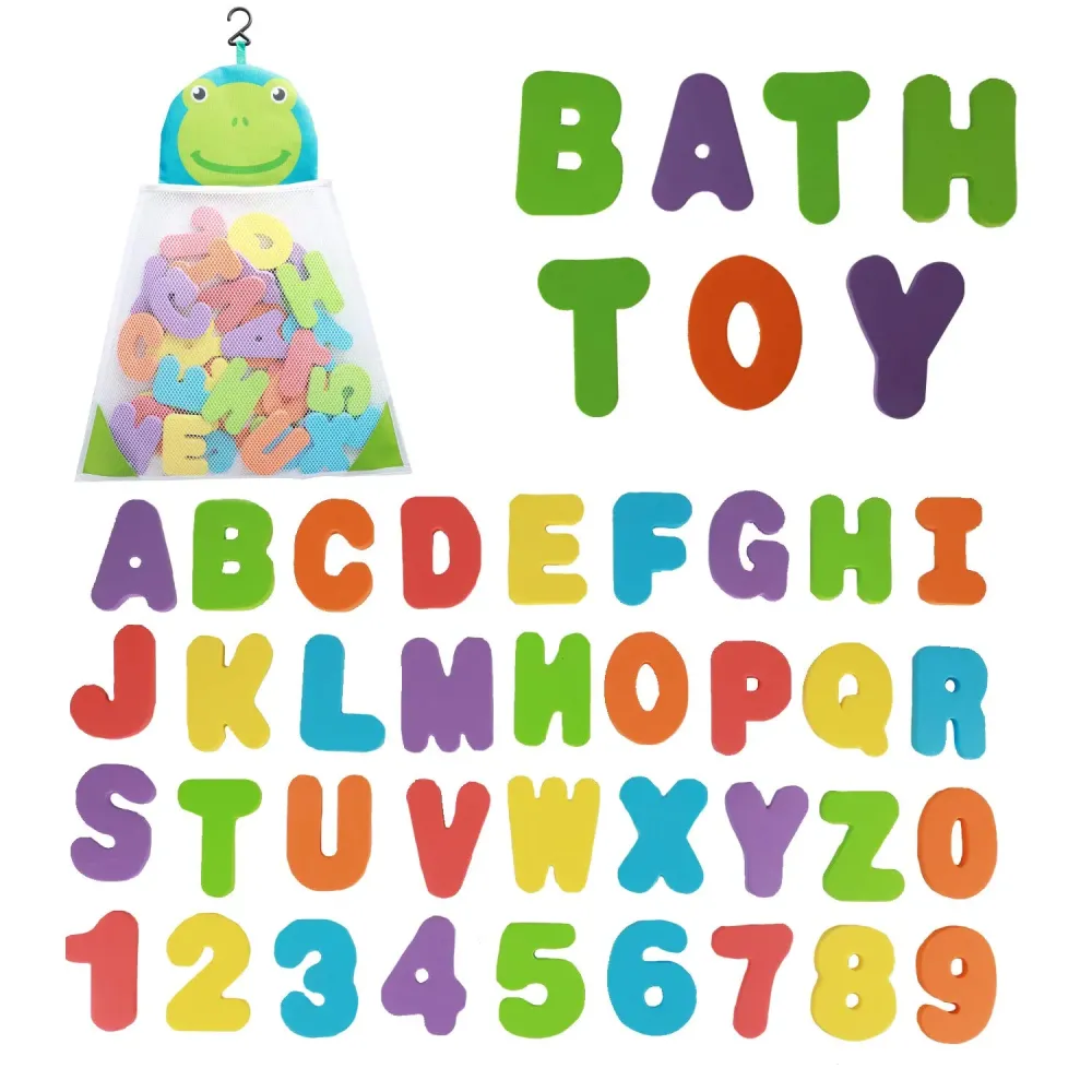 Bath Toys Organizer + 36 Soft Foam ABC 123 Letters & Numbers Bathroom Alphabet Baby Toys for Early Learning Foam Letters and Quick Dry Storage Net Bag Bath Toys Organizer + 36 Soft Foam ABC 123 Letters & Numbers Bathroom Alphabet Baby Toys for Early Learning Foam Letters and Quick Dry Storage Net Bag
