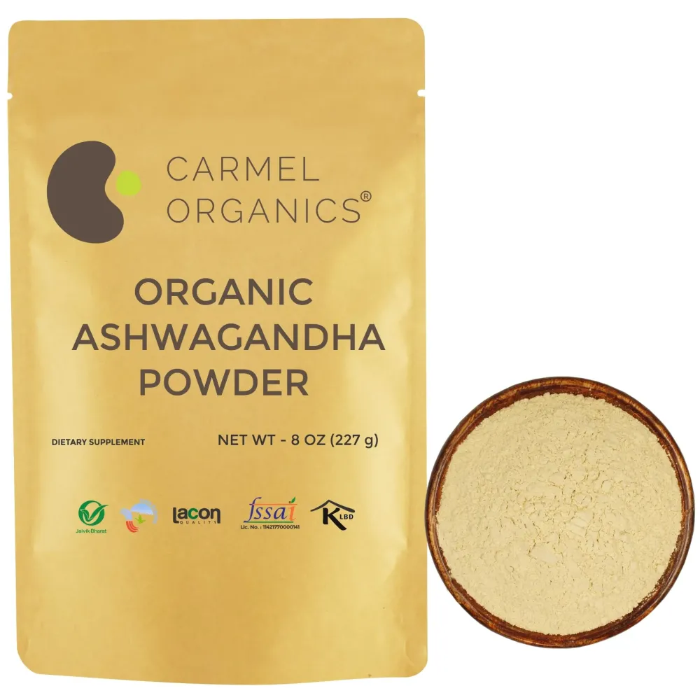CARMEL ORGANICS Organic Ashwagandha Root Powder (8 Oz or 227g/0.5 Lbs) USDA Certified. Lab Tested, Non GMO & Gluten Free | Withania Somnifera from India CARMEL ORGANICS Organic Ashwagandha Root Powder (8 Oz or 227g/0.5 Lbs) USDA Certified. Lab Tested, Non GMO & Gluten Free | Withania Somnifera from India