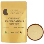 CARMEL ORGANICS Organic Ashwagandha Root Powder (8 Oz or 227g/0.5 Lbs) USDA Certified. Lab Tested, Non GMO & Gluten Free | Withania Somnifera from India