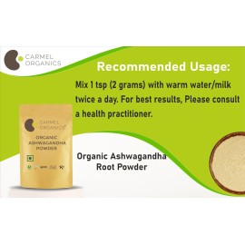 CARMEL ORGANICS Organic Ashwagandha Root Powder (8 Oz or 227g/0.5 Lbs) USDA Certified. Lab Tested, Non GMO & Gluten Free | Withania Somnifera from India CARMEL ORGANICS Organic Ashwagandha Root Powder (8 Oz or 227g/0.5 Lbs) USDA Certified. Lab Tested, Non GMO & Gluten Free | Withania Somnifera from India