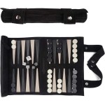 Sondergut Roll-up Portable Suede Backgammon Game Set - for Adults & Children - Ideal for RV Travel, Cruise, Airplane, Camping, Backpacking, Road Trips, Etc. Multiple Colors (Black)