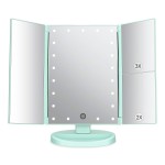 deweisn Tri-Fold Lighted Vanity Mirror with 21 LED Lights, Touch Screen and 3X/2X/1X Magnification, Two Power Supply Mode Make up Mirror,Travel Mirror (Green)