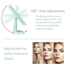 deweisn Tri-Fold Lighted Vanity Mirror with 21 LED Lights, Touch Screen and 3X/2X/1X Magnification, Two Power Supply Mode Make up Mirror,Travel Mirror (Green)