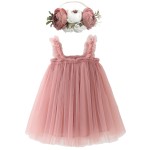 BGFKS Layered Tulle Tutu Dress for Toddler Girls,Baby Girl Rainbow Tutu Princess Skirt Set with Flower Headband.(Dusty Rose,12 Months)