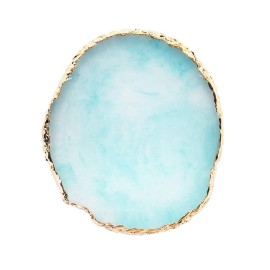 JASSINS Resin Nail Art Palette,Nail Art Painting Mixed Color Palette Gold Edge Nail Gel Color Makeup Display Board (Blue)