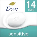 Dove Beauty Bar More Moisturizing Than Bar Soap for Softer Skin, Fragrance-Free, Hypoallergenic Beauty Bar Sensitive Skin With Gentle Cleanser 3.75 oz 14 Bars