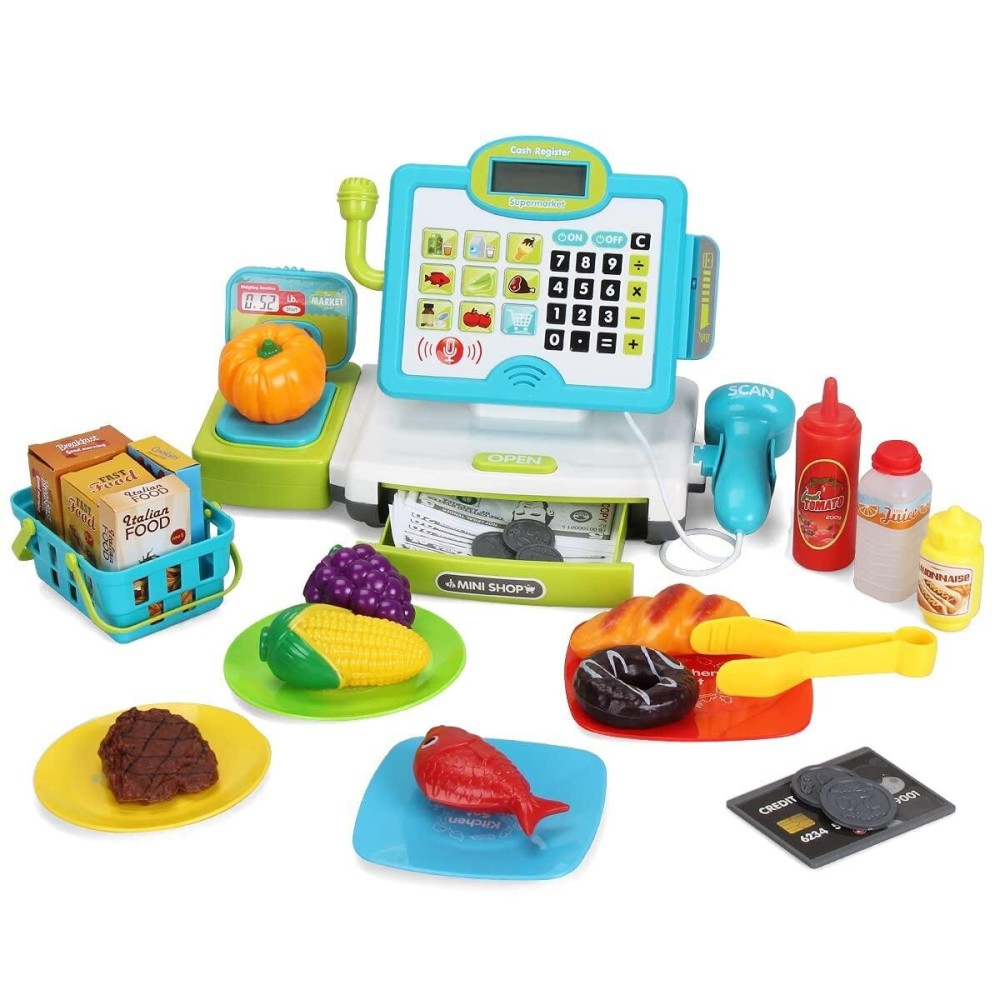 FS Pretend Play Cash Register Toys with Scanner, Calculator, Large Drawer, Microphone, Play Food, Supermarket Cashier Register Toy, Pre-School Gift for Kids, Toddlers, Boys & Girls, Ages 3 4 5 6 7 8 FS Pretend Play Cash Register Toys with Scanner, Calculator, Large Drawer, Microphone, Play Food, Supermarket Cashier Register Toy, Pre-School Gift for Kids, Toddlers, Boys & Girls, Ages 3 4 5 6 7 8