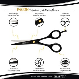 Facn Professional Razor Edge Barber Hair Cutting Scissors - Japanese Stainless Steel - 6.5 Length - Fine Adjustment Tension Screw - Salon Quality Premium Shears (The Bravo)