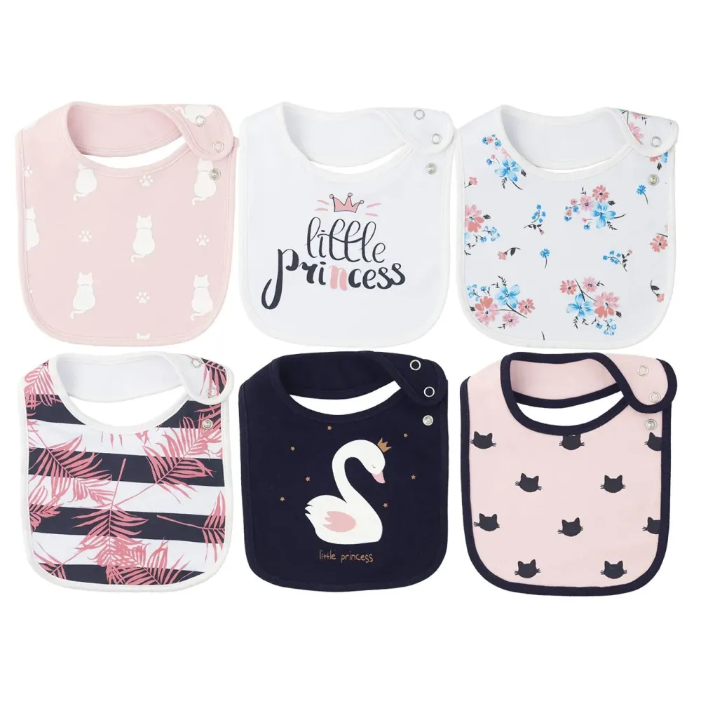 Maiwa 6 Pack Waterproof Cotton Baby Bibs for Girls for Drooling Eating Teething with Snaps