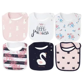 Maiwa 6 Pack Waterproof Cotton Baby Bibs for Girls for Drooling Eating Teething with Snaps