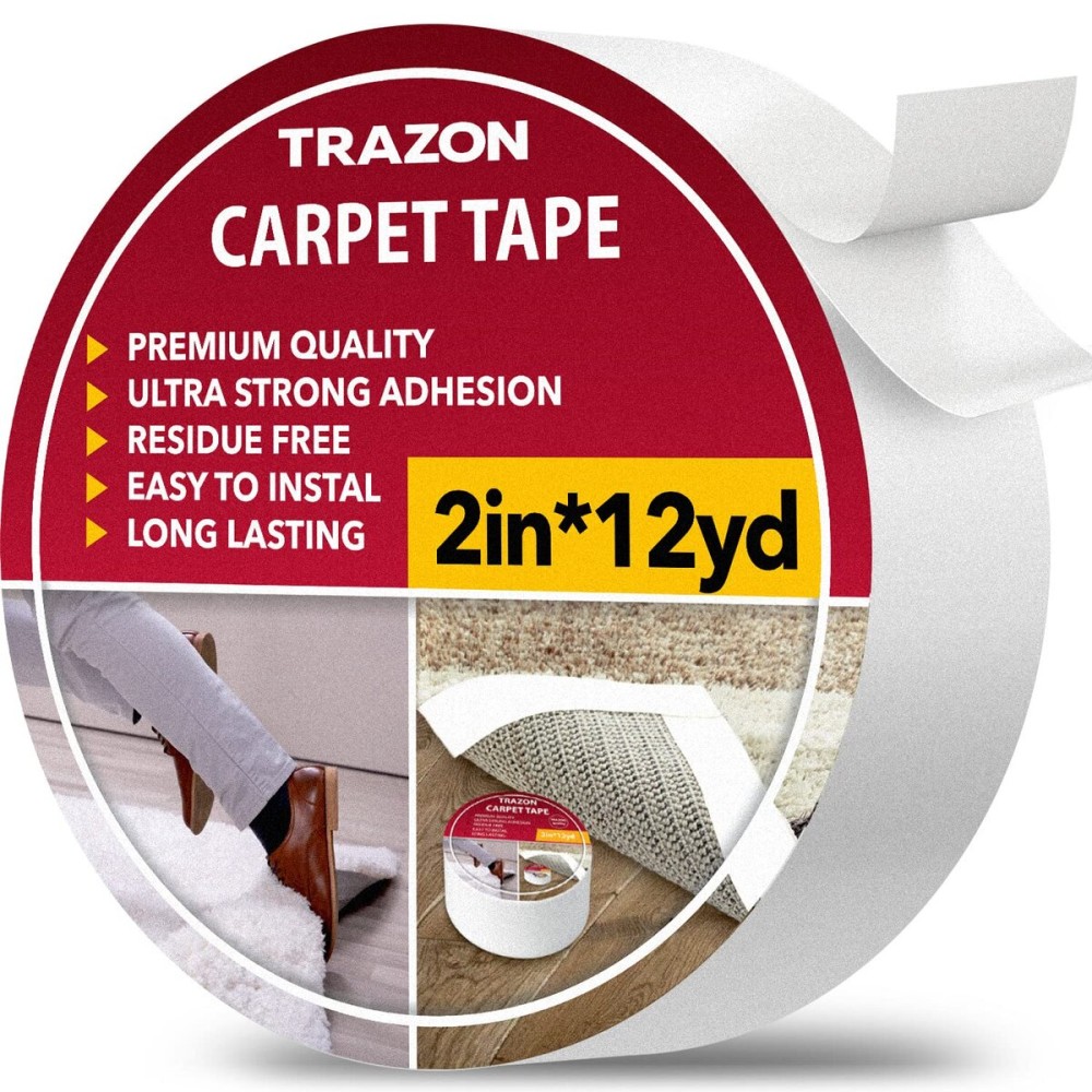 Carpet Tape Double Sided - Rug Tape Grippers for Hardwood Floors and Area Rugs - Carpet Binding Tape Strong Adhesive and Removable, Heavy Duty Stickers Grip Tape, Residue Free (2 Inch / 12 Yards) Carpet Tape Double Sided - Rug Tape Grippers for Hardwood Floors and Area Rugs - Carpet Binding Tape Strong Adhesive and Removable, Heavy Duty Stickers Grip Tape, Residue Free (2 Inch / 12 Yards)
