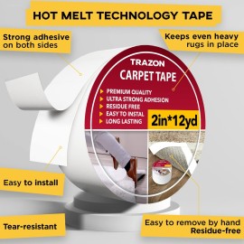 Carpet Tape Double Sided - Rug Tape Grippers for Hardwood Floors and Area Rugs - Carpet Binding Tape Strong Adhesive and Removable, Heavy Duty Stickers Grip Tape, Residue Free (2 Inch / 12 Yards) Carpet Tape Double Sided - Rug Tape Grippers for Hardwood Floors and Area Rugs - Carpet Binding Tape Strong Adhesive and Removable, Heavy Duty Stickers Grip Tape, Residue Free (2 Inch / 12 Yards)
