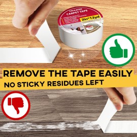 Carpet Tape Double Sided - Rug Tape Grippers for Hardwood Floors and Area Rugs - Carpet Binding Tape Strong Adhesive and Removable, Heavy Duty Stickers Grip Tape, Residue Free (2 Inch / 12 Yards) Carpet Tape Double Sided - Rug Tape Grippers for Hardwood Floors and Area Rugs - Carpet Binding Tape Strong Adhesive and Removable, Heavy Duty Stickers Grip Tape, Residue Free (2 Inch / 12 Yards)