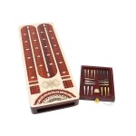 House of Cribbage - 4 Track Continuous Cribbage Board Inlaid in Bloodwood - Size: 13.5 Inches - Storage Drawer for Cribbage Pegs and Score Marking Fields for Skunks, Corners and Won Games