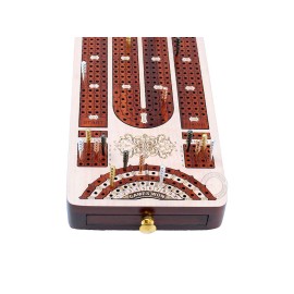 House of Cribbage - 4 Track Continuous Cribbage Board Inlaid in Bloodwood - Size: 13.5 Inches - Storage Drawer for Cribbage Pegs and Score Marking Fields for Skunks, Corners and Won Games House of Cribbage - 4 Track Continuous Cribbage Board Inlaid in Bloodwood - Size: 13.5 Inches - Storage Drawer for Cribbage Pegs and Score Marking Fields for Skunks, Corners and Won Games