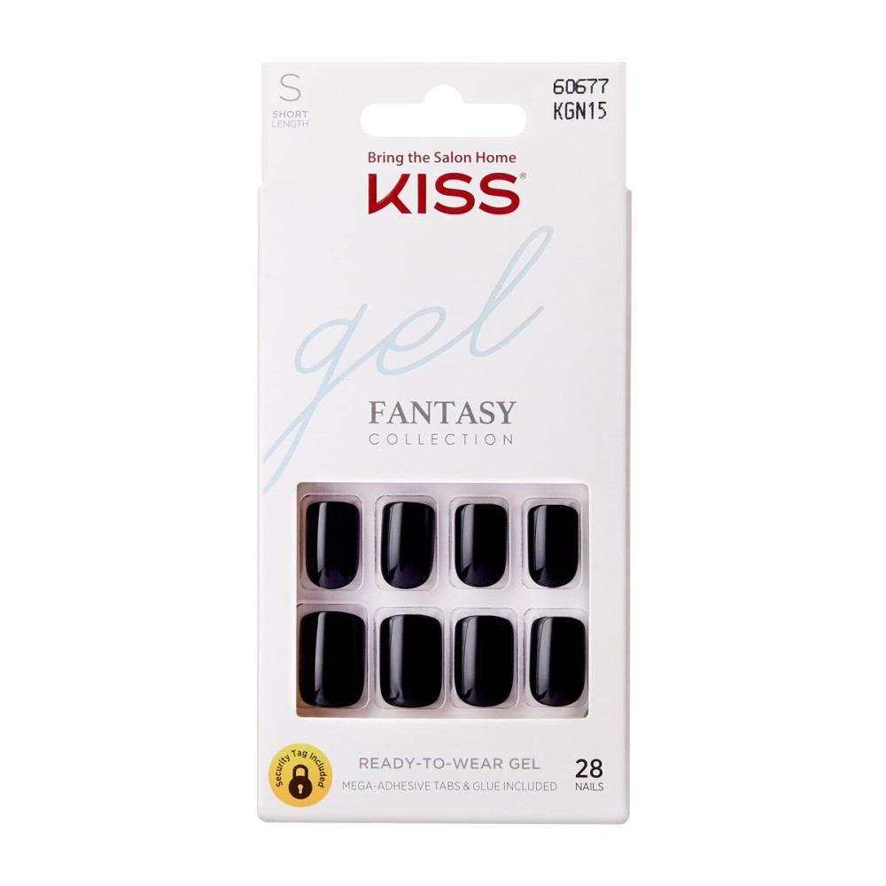 KISS Gel Fantasy Press On Nails, Nail glue included, \'Aim High\', Black, Short Size, Squoval Shape, Includes 28 Nails, 2g Glue, 1 Manicure Stick, 1 Mini File, 1 Adhesive Tab