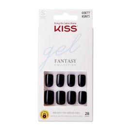 KISS Gel Fantasy Press On Nails, Nail glue included, \'Aim High\', Black, Short Size, Squoval Shape, Includes 28 Nails, 2g Glue, 1 Manicure Stick, 1 Mini File, 1 Adhesive Tab KISS Gel Fantasy Press On Nails, Nail glue included, \'Aim High\', Black, Short Size, Squoval Shape, Includes 28 Nails, 2g Glue, 1 Manicure Stick, 1 Mini File, 1 Adhesive Tab